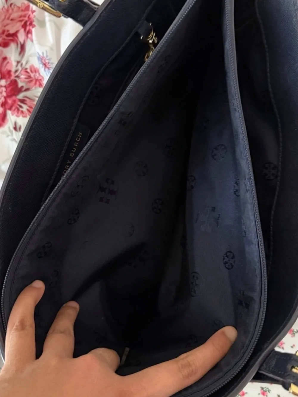 Tory Burch Black Leather tote with gold hardware